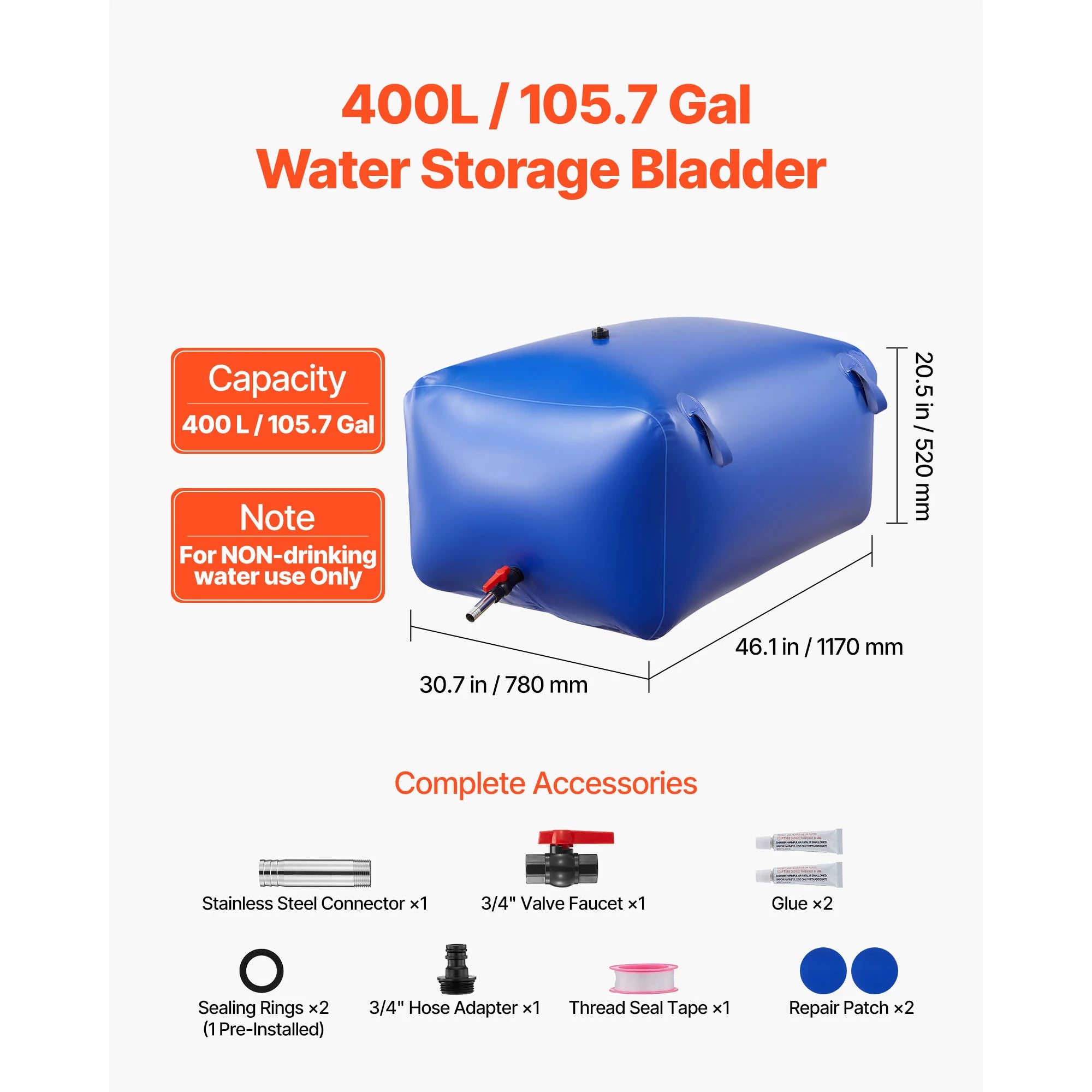 Water Storage Bladder, TPU Soft Water Bag Portable & Collapsible Water Storage Container, Outdoor Irrigation