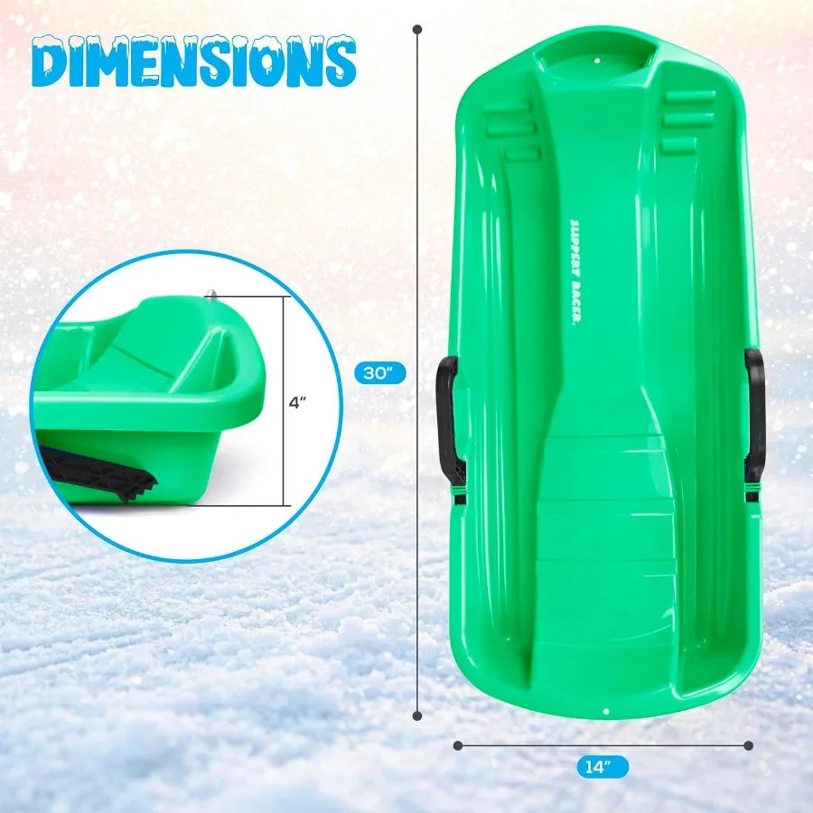 Flexible Toddler Plastic Snow Sled with Built-in Brake System and Pull Rope for Downhill Riding Blue