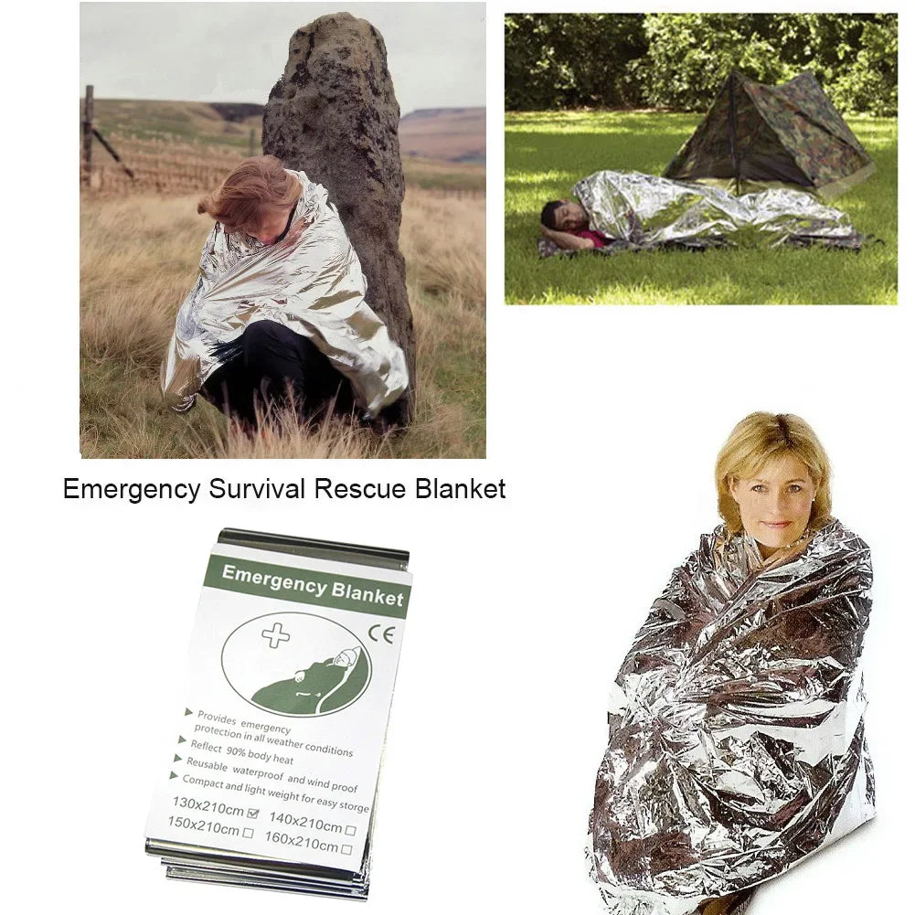 20PCS Outdoor Emergency Blanket, Survival First Aid Kit, Windproof Insulation, Lifesaving Foil Thermal Rescue Blanket