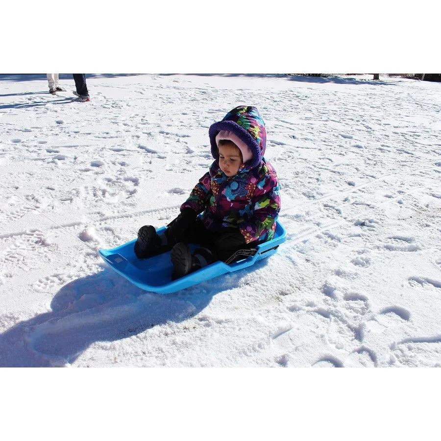 Flexible Toddler Plastic Snow Sled with Built-in Brake System and Pull Rope for Downhill Riding Blue