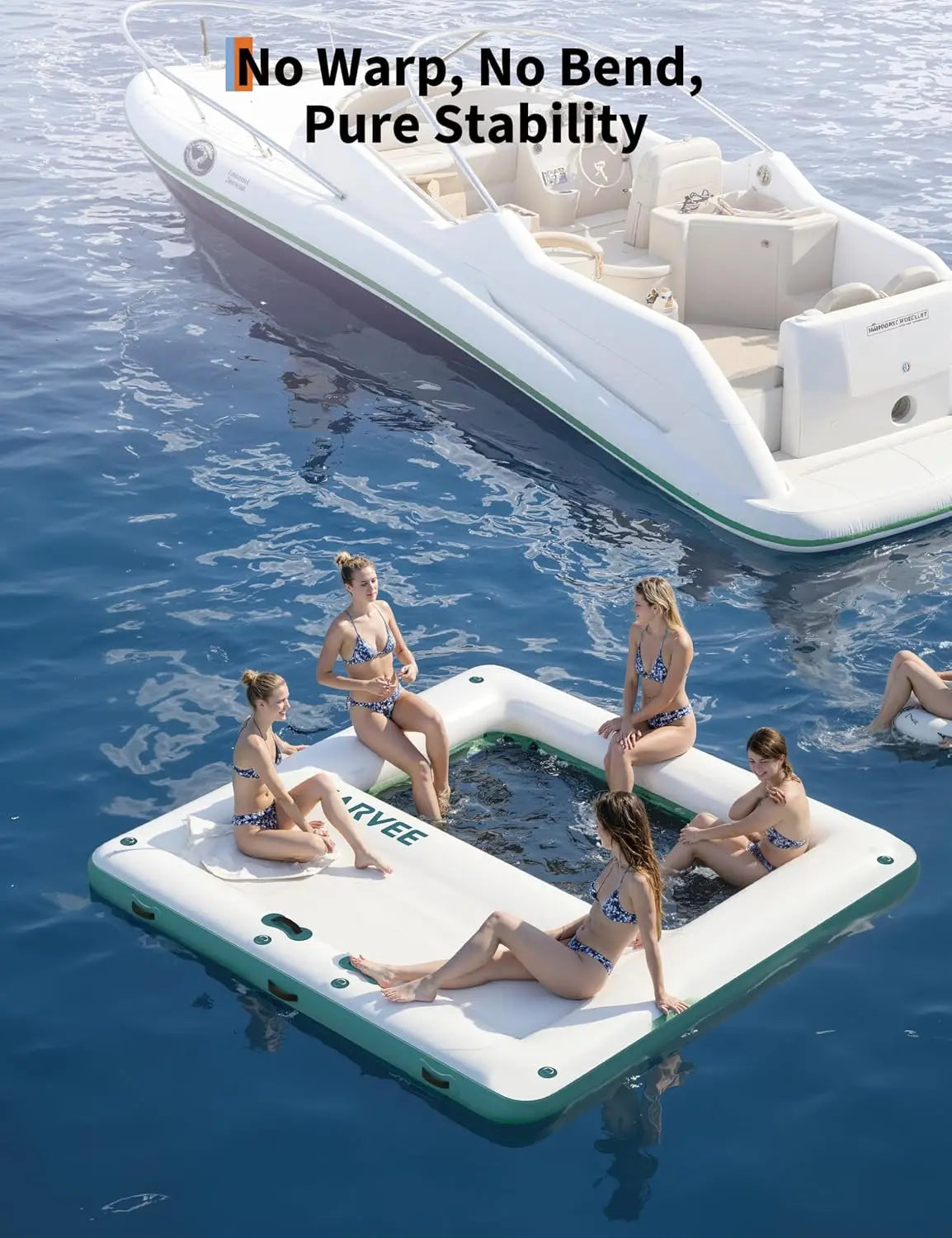 10x10FT Inflatable Floating Dock Platform w/Mesh Swim Area, Boats, Pool, Lake, Beach or Ocean