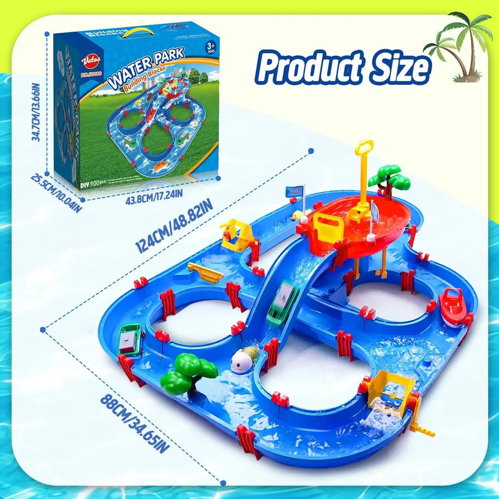 Summer Outdoor Kids Water Table 2-Tier Toddlers Water Table Playset Pool Waterway Toy with Pump Outside Activity Kids Fun
