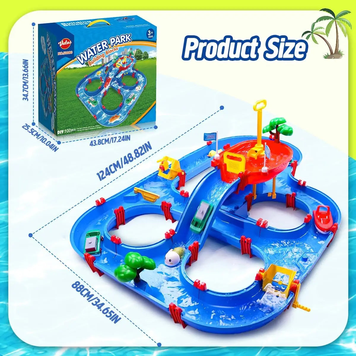 Summer Outdoor Kids Water Table 2-Tier Toddlers Water Table Playset Pool Waterway Toy with Pump Outside Activity Kids Fun