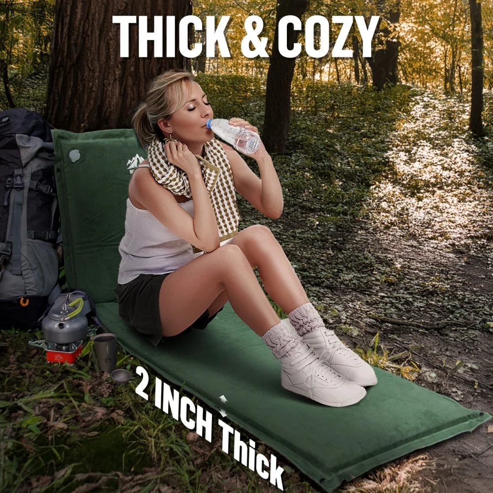 Self-Inflating Sleeping Pad: Camping Mattress Single Memory Foam for Hiking - Comfortable Camping Air Mat.