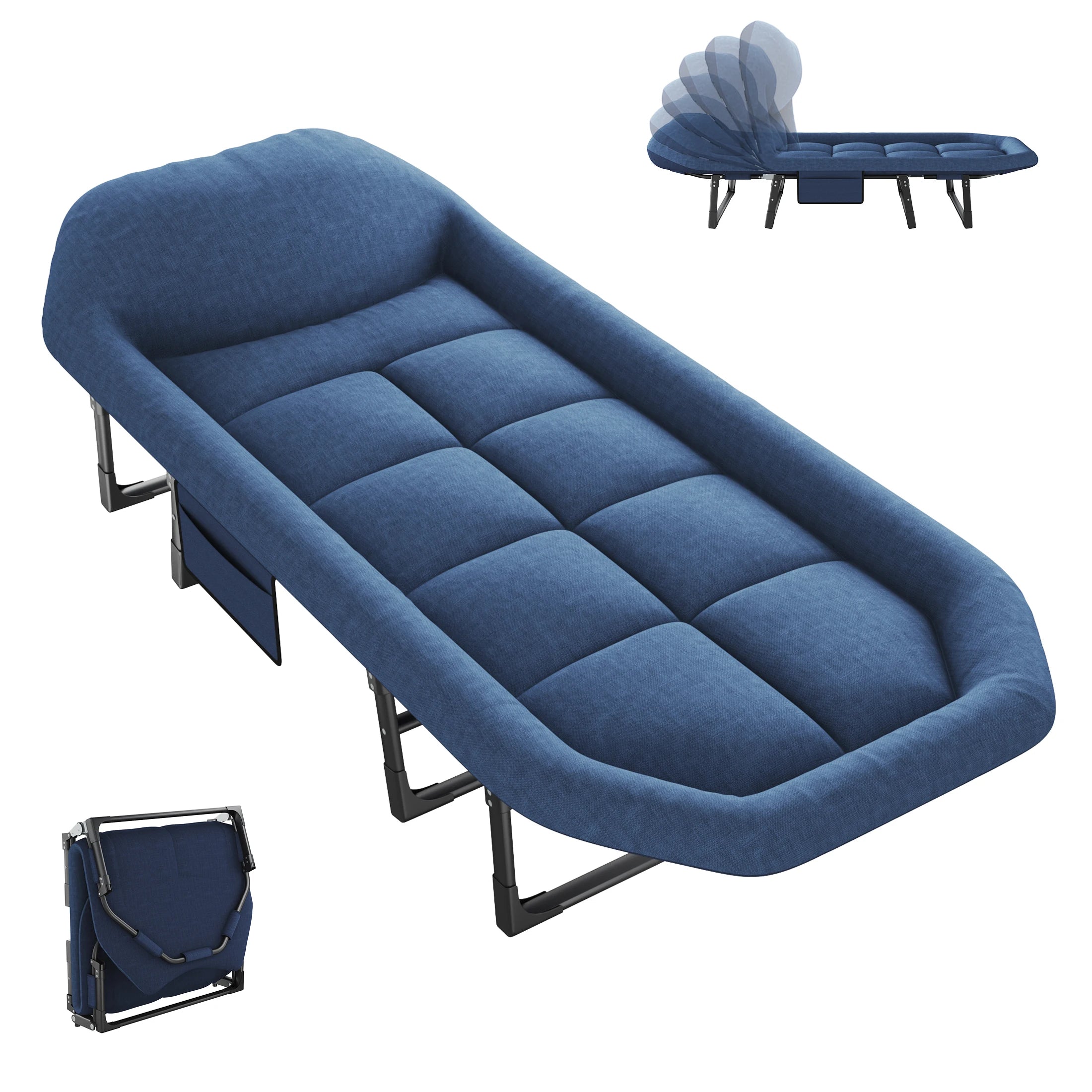 Folding Camping Makeshift Bed with Mattress Lightweight Adjustable Camping Bed Supports 450 lbs Camping Cot with Carry Bag 6 Angle Camping Bed for Camp Outdoor