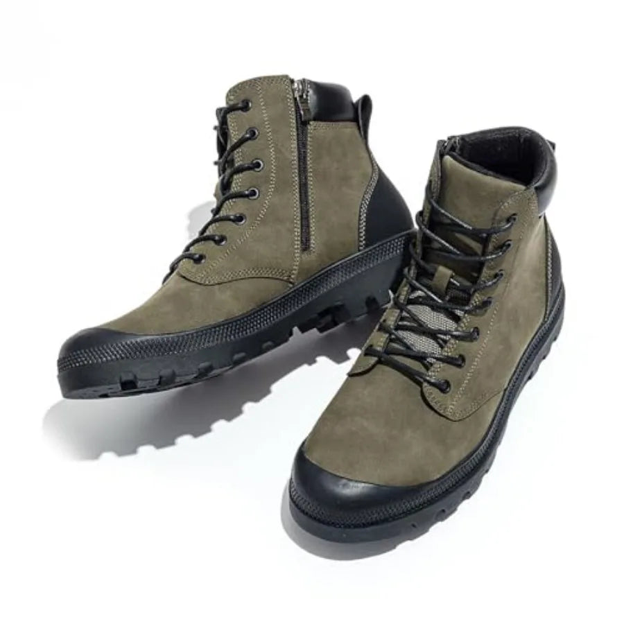 Men's Hiking Boots Rugged Leather, Combat Style Lace Up w/Side Zipper, Durable Outsole for Outdoor Trekking and Trail.
