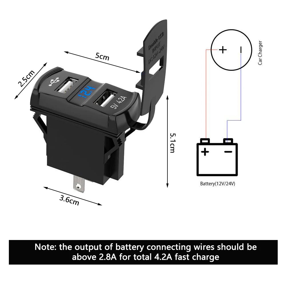 5V 4.2A Universal LED Car Charger Dual USB Switch For Can-AM Maverick X3 for Polaris RZR 1000 800 900 xp Ranger for Boat UTV ATV